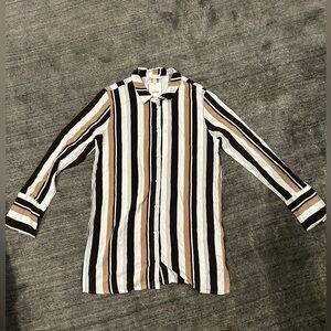 Striped Men's Shirt -  White, and Brown
